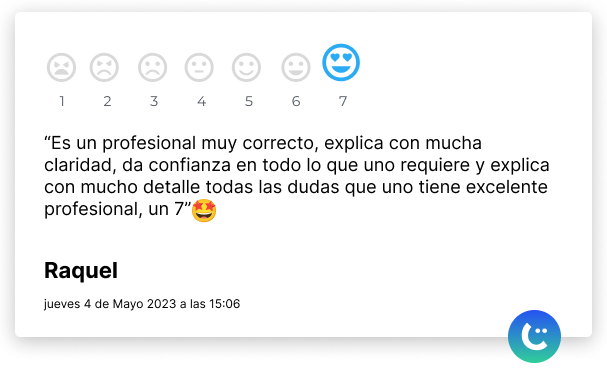 Testimonio de usuario posterior a una atención con el sistema nicemed